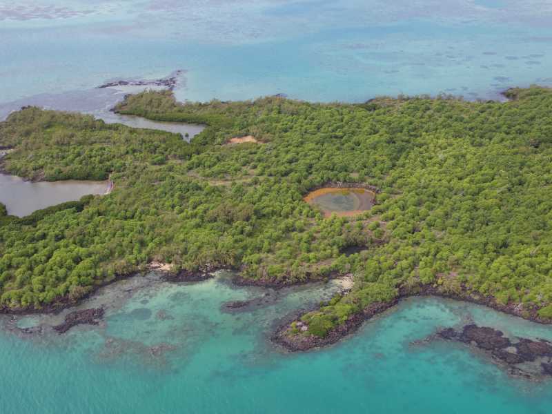 Aerial view of Amber Island in the Mauritius lagoon