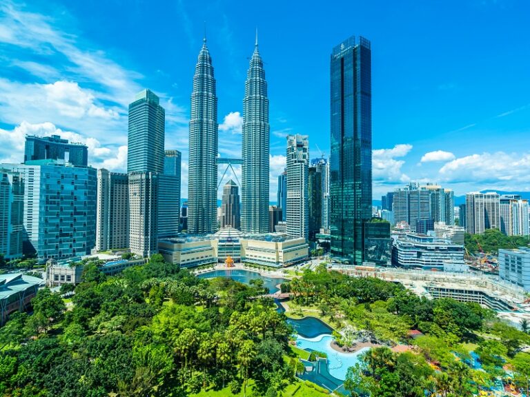 Beautiful architecture building exterior in Kuala Lumpur city in Malaysia for travel