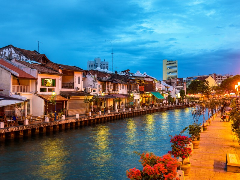 The old town of Malacca and the Malacca river. UNESCO World Heritage Site in Malaysia