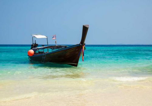 800 - Phuket, Yao Noi, Khao Sok - traditional-longtail-boat-on-the-tropical-beach-near-koh-phi-phi-island-thailand